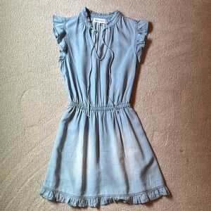 Bella Dahl Blue Casual Sundress with Flutter Sleeves and Mandarin Collar